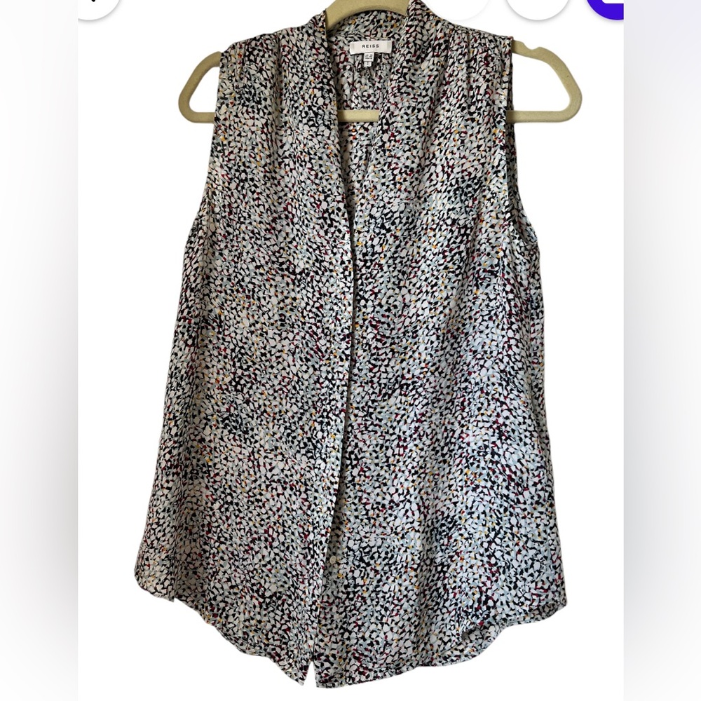 Reiss Women’s Asymmetric Print‎ Blouse V Neck, Sleeveless  Silk  Women's Size 6